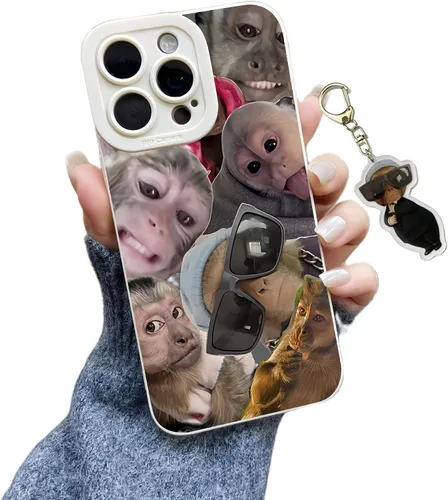 Vista 10 de Trendy Monkey - Funda para teléfono compatible con iPhone 16/15/14/13/12/11 ProMax con llavero gratis, accesorios divertidos de meme de mono, funda