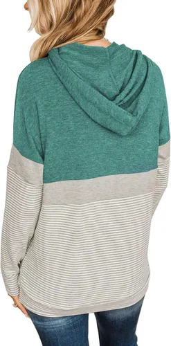 Vista 4 de Butgood Sudaderas con capucha de bloque de color para mujer, sudadera de manga larga, casual, con cordón, a rayas, túnica