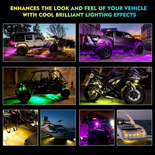 Vista 6 de Xprite - Kit de luces LED RGB bluetooth con controlador RF, luces neón multicolor intermitentes que sincronizan con la música para vehículos