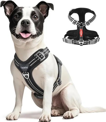Vista 10 de Arnés sin tirones para perro, chaleco reflectante ajustable con broche de metal, malla suave transpirable sin estrangulamiento para cachorro, fácil