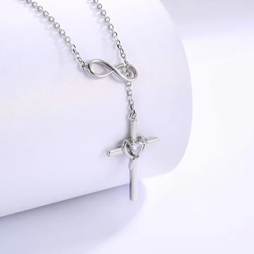 Vista 2 de Collar con colgante de cruz de amor de plata de ley 925 para mujer, regalo de joyería de cumpleaños cristiano