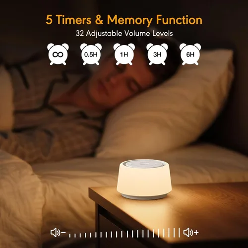 Vista 12 de Máquina de ruido blanco con luz nocturna, 30 sonidos relajantes, máquina de sonido portátil para bebés y adultos, luz nocturna de 10 colores, 5