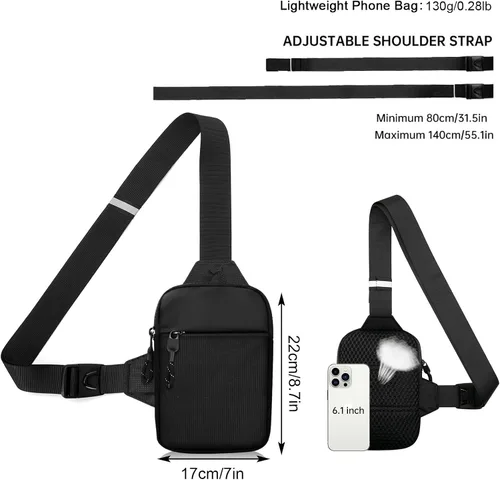 Vista 3 de Mini bolsa bandolera para hombres y mujeres, pequeña mochila cruzada de hombro, riñoneras, bolsa de bolsillo personal, bolsa de pecho para teléfono