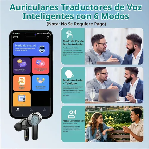Vista 7 de Funnywhale Traductor de idiomas Auriculares Traducción bidireccional en tiempo real en 134 idiomas, Auriculares de traductor