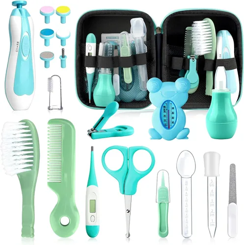 Vista 13 de Kit de cuidado de la salud y aseo del bebé, juego portátil de cuidado de seguridad para bebés, kit esencial para recién nacido (azul 13 en 1)