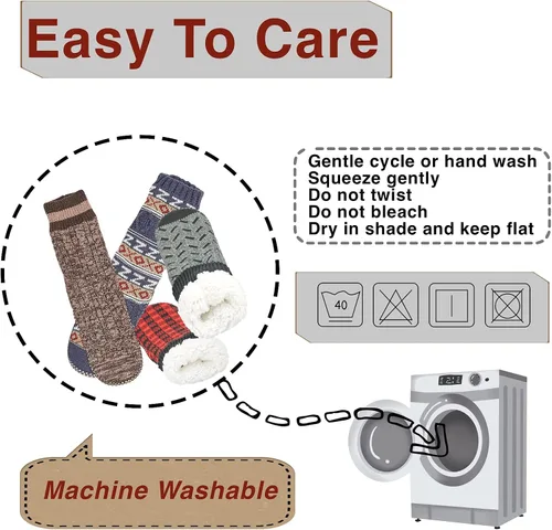 Vista 5 de Calcetines tipo pantufla para hombre, calcetines de invierno de punto trenzado, antideslizantes, cálidos, acogedores y suaves para interiores