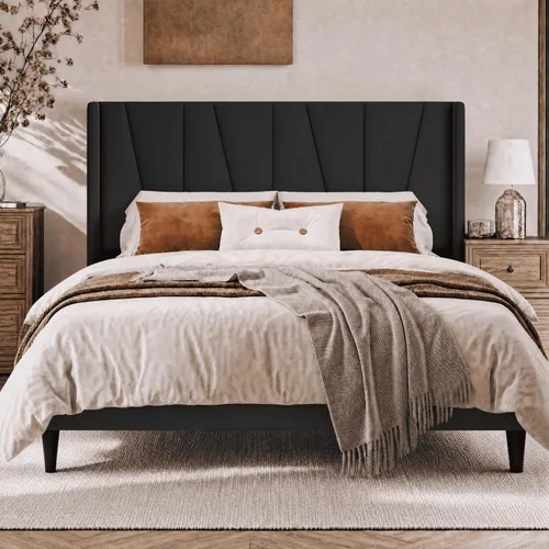Vista 18 de SHA CERLIN - Base de cama tapizada King con cabecero, color gris oscuro
