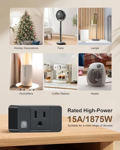 Vista 7 de Remote Control Outlet with All On/Off Switch, 200FT Range, Black 200FT Wireless Range, Mini Plug, 15A/1875W, Remote Switch for