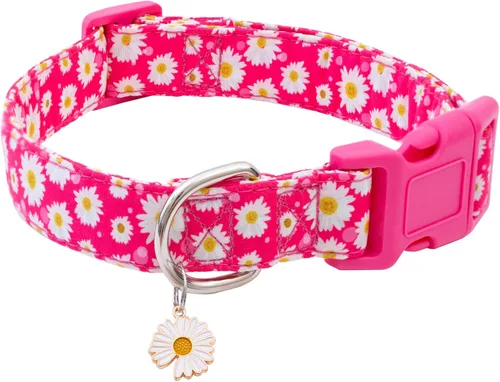 Vista 26 de Faygarsle - Collar de algodón para perros, collar de diseñador para hembras, tamaños pequeños, medianos y grande, diseño de flores con dijes de Beige