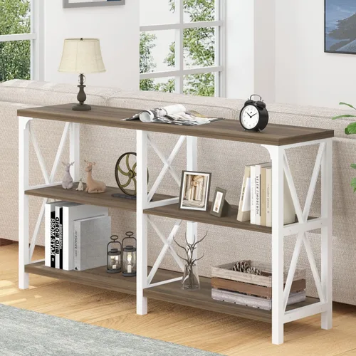 Vista 12 de LVB - Mesa de sofá de estilo granja, mesa consola rústica para sala de estar, mesa de entrada con almacenamiento, mesa de entrada para vestíbulo