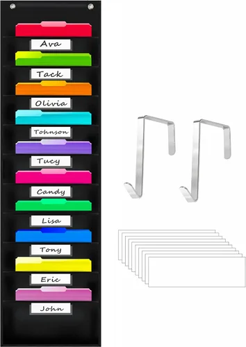 Vista 13 de Tabla de bolsillo de almacenamiento, carpeta de organización de archivos de pared resistente con 5 bolsillos transparentes para archivos, 5