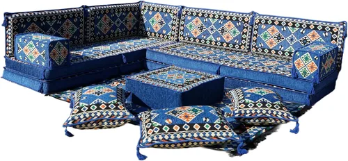 Vista 31 de arabicsofa Juego de asientos Jalsa en forma de L – Majlis árabe hecho a mano con almohadas de respaldo