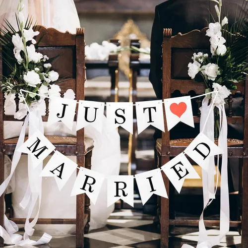 Vista 6 de Letras de madera y pancarta para boda - Just Married & Mr. & Ms. Decoración - Oro champán
