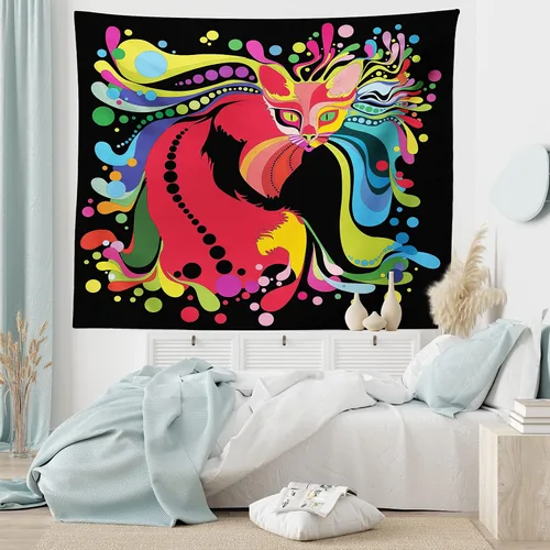 Vista 8 de Ambesonne Tapiz hippie, abrazo de hongos de ensueño y árbol de la vida místico y mandal verde, decoración de tela para colgar en la pared
