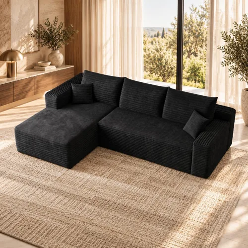 Vista 4 de Sofá deshuesado de 96 pulgadas, sofá modular en forma de L, color negro