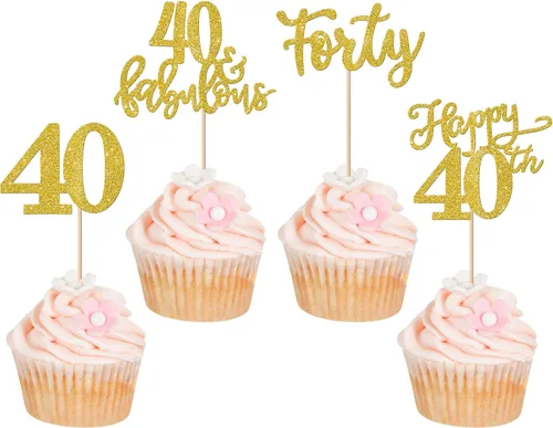 Vista 13 de Rsstarxi Paquete de 24 adornos con purpurina para cupcakes de 30 cumpleaños, treinta y 30 fabulosas selecciones de cupcakes, decoraciones para feliz
