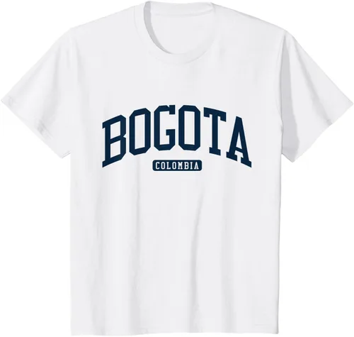 Vista 27 de Bogotá Colombia College University Style Camiseta azul marino, Blanco