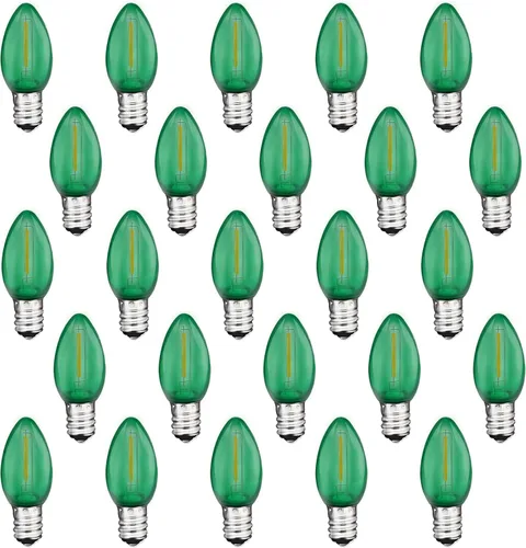 Vista 9 de 25 Pack C7 E12 Purple LED Replacement Bulbs for Outdoor String Lights 0.6W Design, 120V, Dimmable design, IP65 Shatterproof Plastic for Halloween