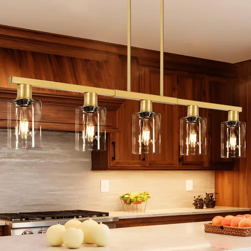 Vista 15 de Iluminación de isla de cocina de 4 luces, lámpara cromada para comedor, luz de isla para colgar sobre la mesa para candelabros lineales de granja