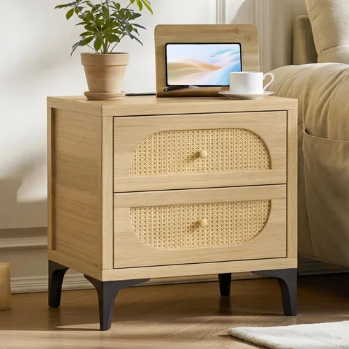 Vista 12 de KISLOT 22'' Rattan Night Stand with 2 Drawers, USB Charging Station