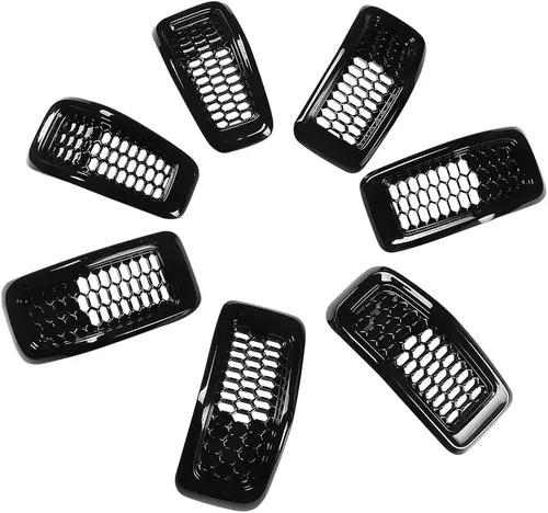 Vista 8 de JSCARLIFE J-eep Cherokee 2014-2018 ABS Honeycomb Grille Inserts Kit de 7 piezas - Cubiertas de malla estilo OEM Instalación con clip, moldura Negro