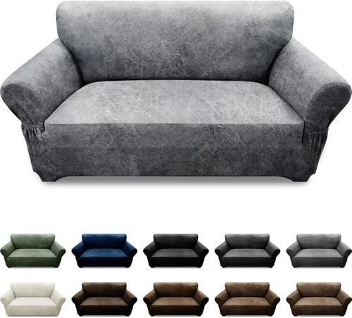 Vista 41 de Fundas para Sillón de 2 Piezas con Cojín en T, Fundas de Aspecto de Cuero para Sofá, Fundas para Sillas, Protector de Muebles Elástico, Funda