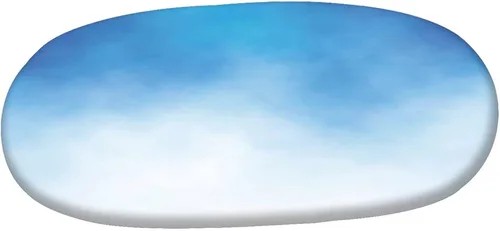 Vista 3 de Mantel ajustable ovalado de poliéster con bordes elásticos azules, detalle de nube blanca en cielo azul claro, protector de mesa ajustable