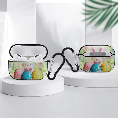 Vista 4 de Spring Happy Easter Holiday Headphone Cover for AirPods Pro 2nd 1st Generation Case Cover with Keychain, Shockproof Hard Shell Protective Case for