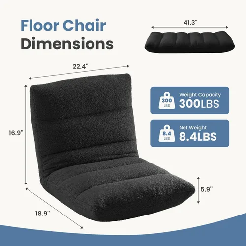 Vista 2 de Silla de suelo ajustable con espuma viscoelástica, silla plegable para juegos con soporte para la espalda, cama reclinable acolchada, tumbona