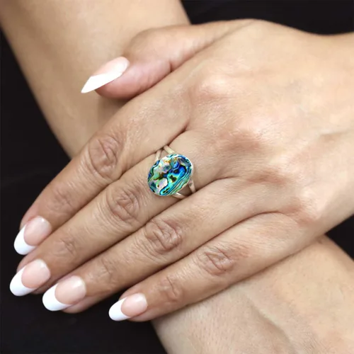 Vista 3 de Anillo hecho a mano de plata de ley 925 genuina grueso con piedras preciosas naturales ágata, cuarzo rosa, lapislázuli, ámbar ovalado, joyería