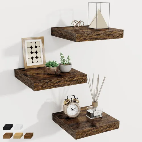 Vista 24 de Fun Memories Pequeños estantes flotantes para pared, estantes cuadrados de pared de 8 pulgadas con soportes invisibles, estantes negros para baño