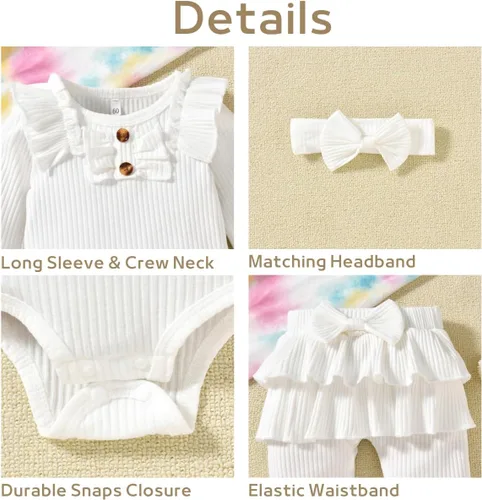 Vista 2 de Aalizzwell Conjunto de mameluco acanalado para bebés y niñas prematuros, para otoño e invierno