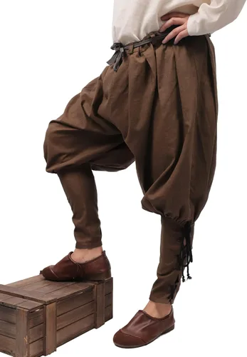 Vista 6 de KUOIN Medieval Renaissance Ankle Banded Pants for Men Linen Pirate Navigator Trousers Lace Up Bottoms
