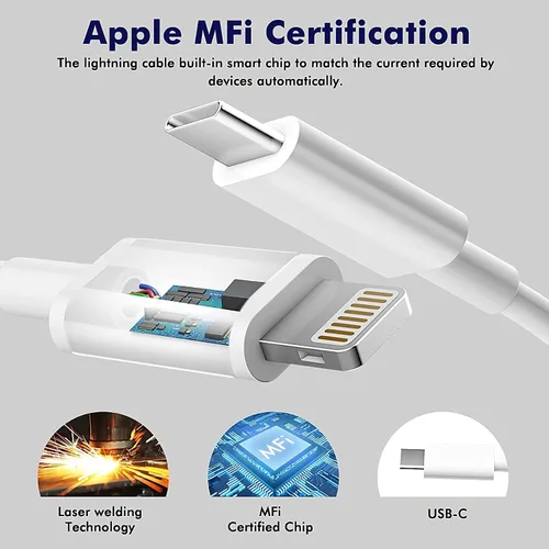 Vista 5 de Cargador rápido para iPhone 20W PD USB-C Cargador de pared Cable de 6 pies Certificado MFi de Apple, compatible con iPhone 14/14 Pro/14 Pro Max/14
