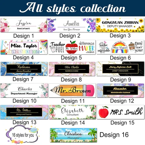 Vista 3 de Placas de nombre de escritorio para oficina, placas de identificación acrílicas personalizadas para escritorios, diseño de flores en decoración
