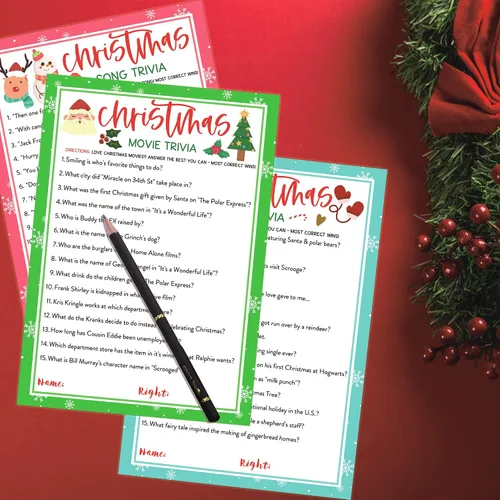 Vista 5 de KMLIFE 63 tarjetas de juego de trivia de Navidad, 3 temas, actividades de adivinanzas navideñas para adultos, familias, amigos, niños, grupos