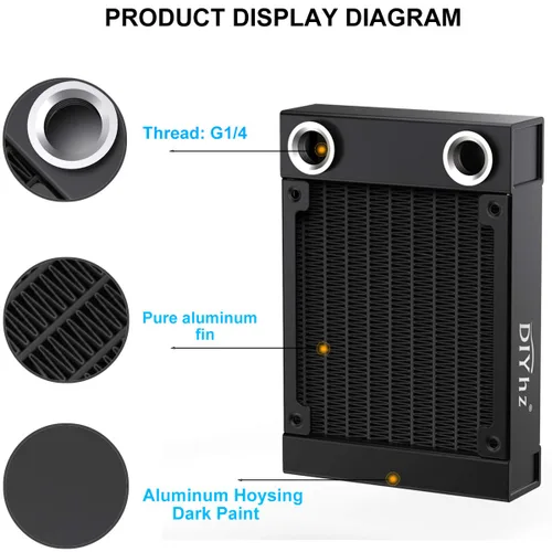 Vista 5 de Radiador de Refrigeración por Agua para Computadora, Intercambiador de Calor de Aluminio de 8 Tubos, Radiador de Refrigeración Líquida con Rosca