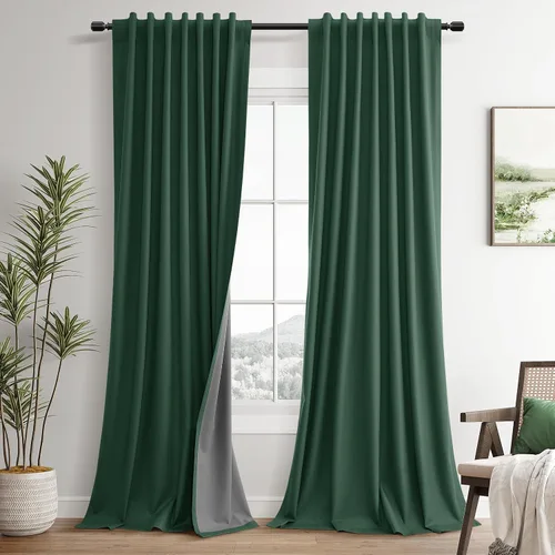 Vista 10 de Guken Cortinas opacas de lino, 2 paneles rústicos, elegantes, 100% opacas, con aislamiento térmico, banda de ganchos y trabilla trasera, 52 x 84