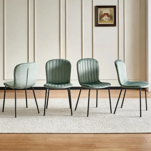 Vista 13 de Juego de 4 sillas de comedor de terciopelo, sillas de cocina modernas con patas de metal para sala, dormitorio, comedor, sillas negras para comedor