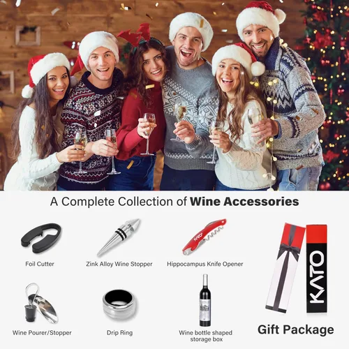 Vista 3 de Kato - Juego de regalo para abridor de botellas de vino, 5 piezas de sacacorchos de vino, accesorios para ganadores de juegos y adultos, grandes