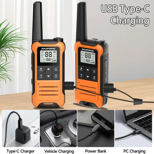 Vista 3 de Walkie Talkies de largo alcance para adultos, Walkie Talkie recargable Baofeng F22 FRS Radio Waki Taki Familia Walkie-Talkie con batería de 1400 mAh