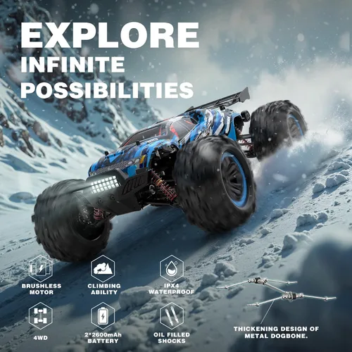 Vista 7 de Hosim - Coches RC sin escobillas, 1:10 68+ km/h de alta velocidad, coche de control remoto para adultos y niños, 4x4 todoterreno impermeable