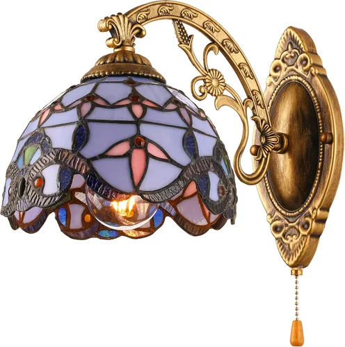 Vista 8 de Kwoking. Lámpara de pared estilo Tiffany vintage con interruptor de cadena - Lámpara de pared frontal de espejo para pasillo, vestíbulo, sala