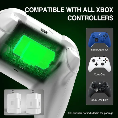 Vista 3 de 2 Pack Rechargeable Controller Battery Pack for Xbox OneXbox Series X S with 4 Battery Cover (White) Play and Charge Kit with Micro USB Charging