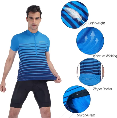 Vista 3 de Spotti Playera de manga corta para ciclismo de hombre con 3 bolsillos traseros, transpirable, secado rápido