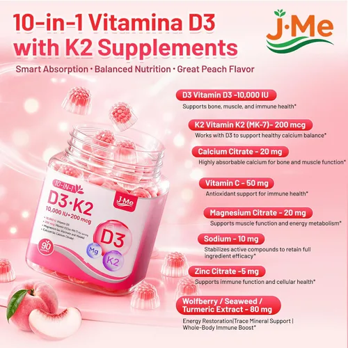 Vista 2 de JME Gomitas Core D3 K2 de 10,000 UI, Vitamina D3 y K2, D3K2 Gomitas