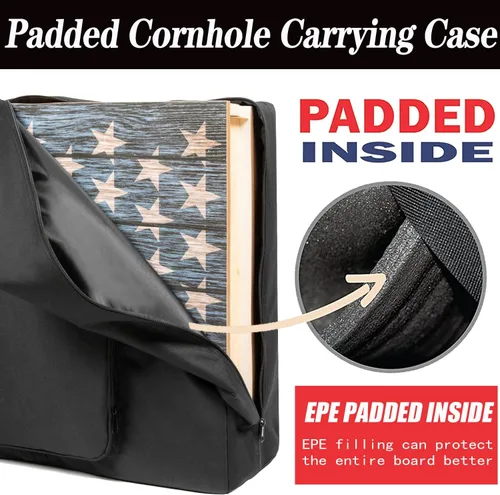 Vista 3 de Funda de transporte para cornhole: se adapta a tablas de tamaño reglamentario de 4 x 2 pies, bolsa resistente para tableros de Cornhole con espuma