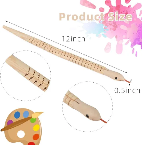 Vista 6 de Serpientes de madera sin terminar de madera Wiggly Snake articuladas flexibles para pintar en blanco, modelo de manualidades para artes