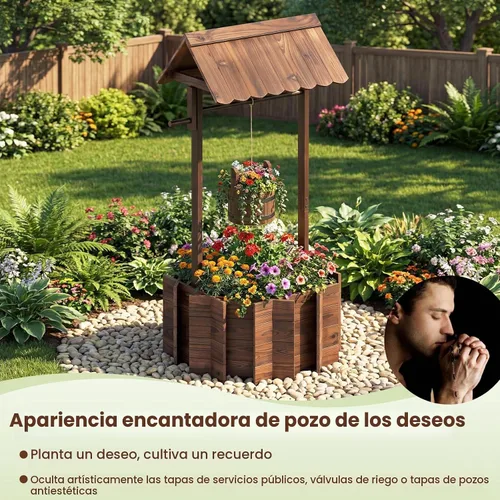 Vista 6 de HAPPYGRILL Maceta de madera con cubo colgante