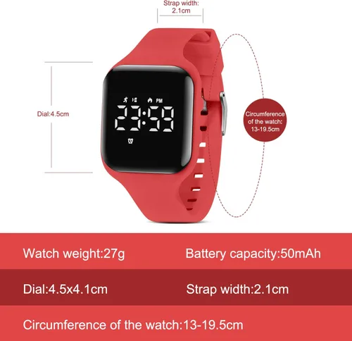 Vista 8 de Reloj deportivo digital para niños y niñas con contador de pasos, alarma vibratoria y despertador. Rastreador de actividad a prueba de agua, sin